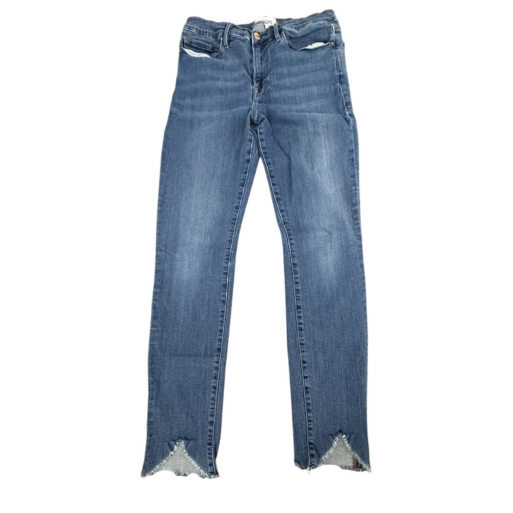 FRAME Le Skinny de Jeanne Jeans Womens 30 Blue Raw Hem Distressed Denim‎ READ